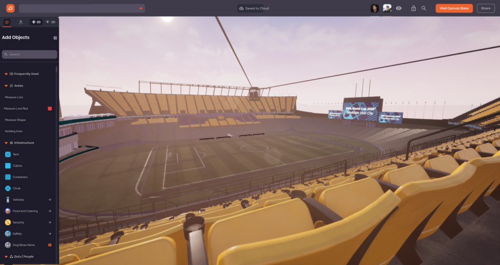 OnePlan et vue sur les sièges du stade Venue Twin