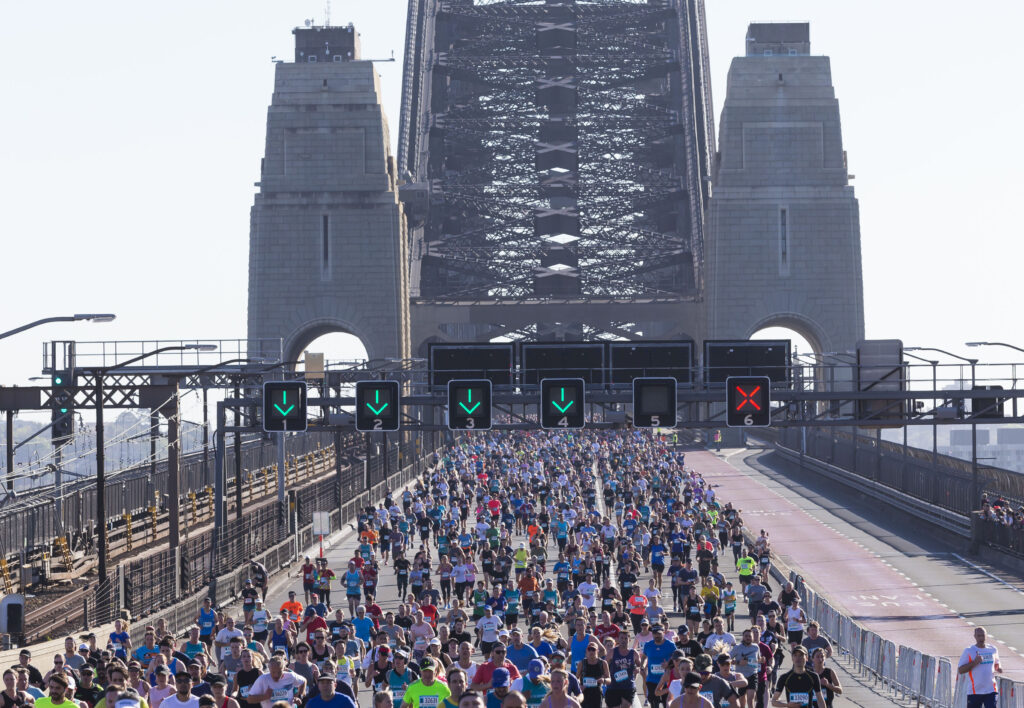 Sydney Harbour 10k road event runners on Harbour Bridge