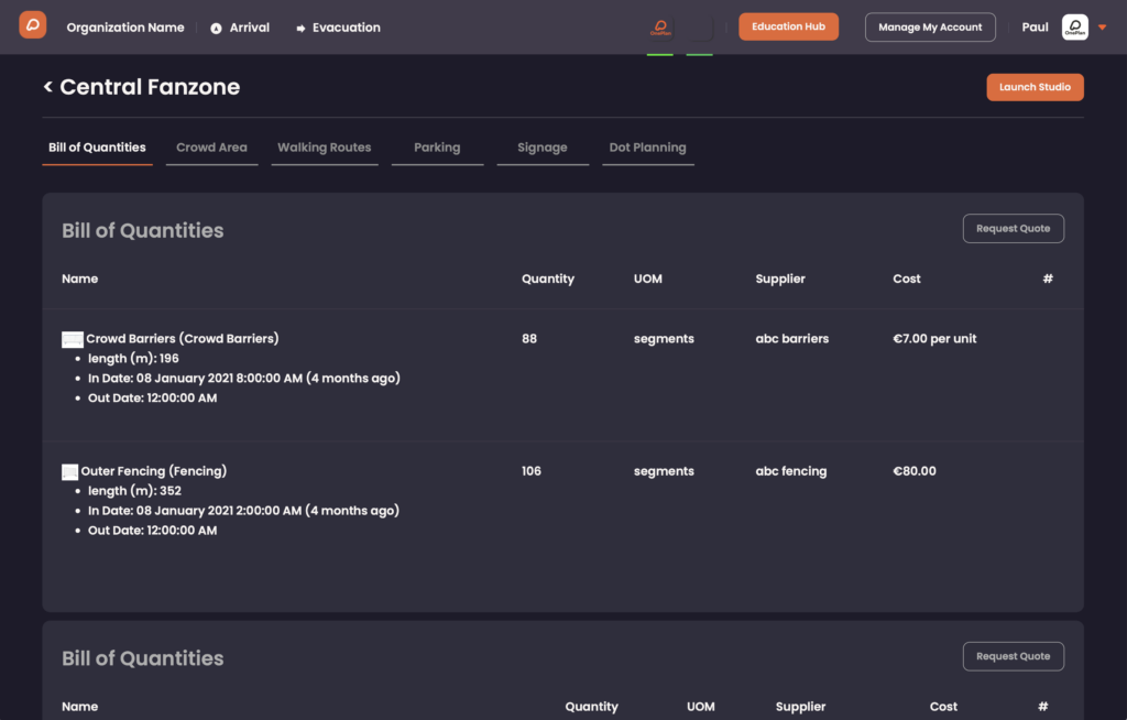 Ведомость объемов в OnePlan