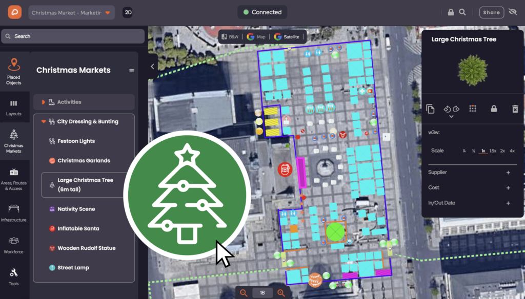 Placez l'arbre de Noël sur le plan de l'événement dans OnePlan