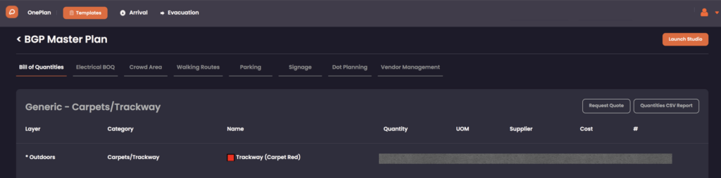 Bill of Quantities in OnePlan