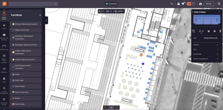 Posizione divano 3 posti su CAD in OnePlan