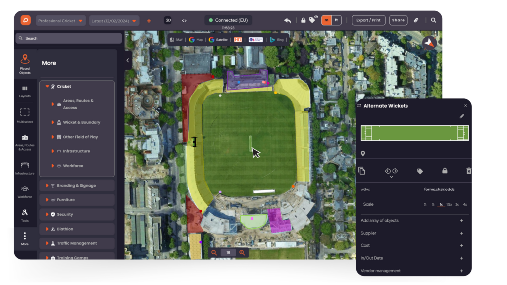 Image of Cricket event plan, with cricket pack objects